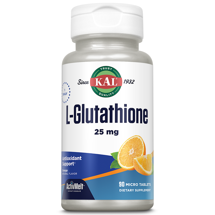 KAL L-Glutathione, Reduced Glutathione Supplement, High Absorption Antioxidant, Orange Flavor Instant Dissolve ActivMelt, Vegetarian, Lab Verified, 90 Servings, 90 Micro Tablets