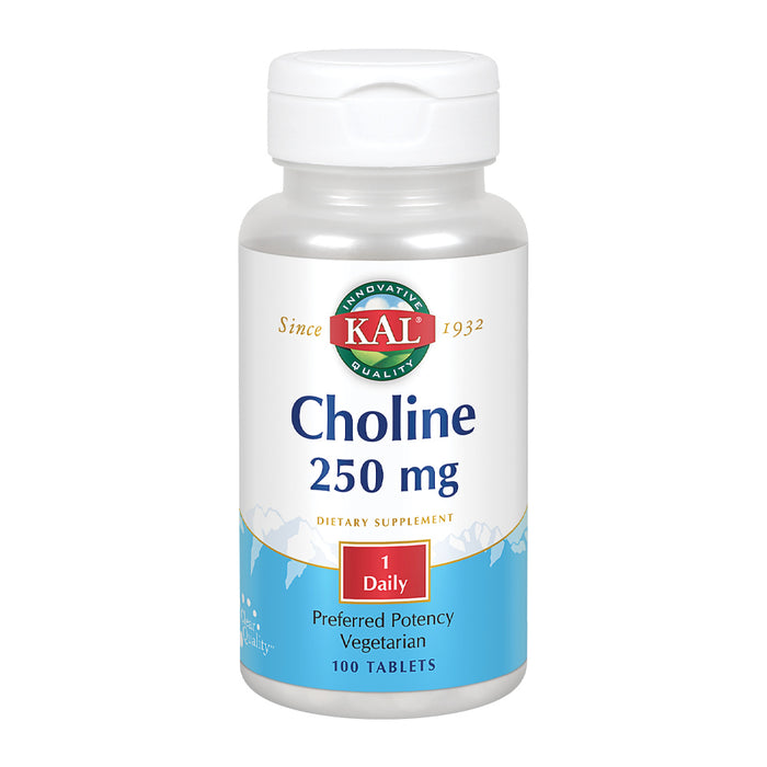 KAL Choline 250 mg | Healthy Cognitive Function, Focus, Memory, Energy & Metabolism Support | 50 Servings | 100 Tablets