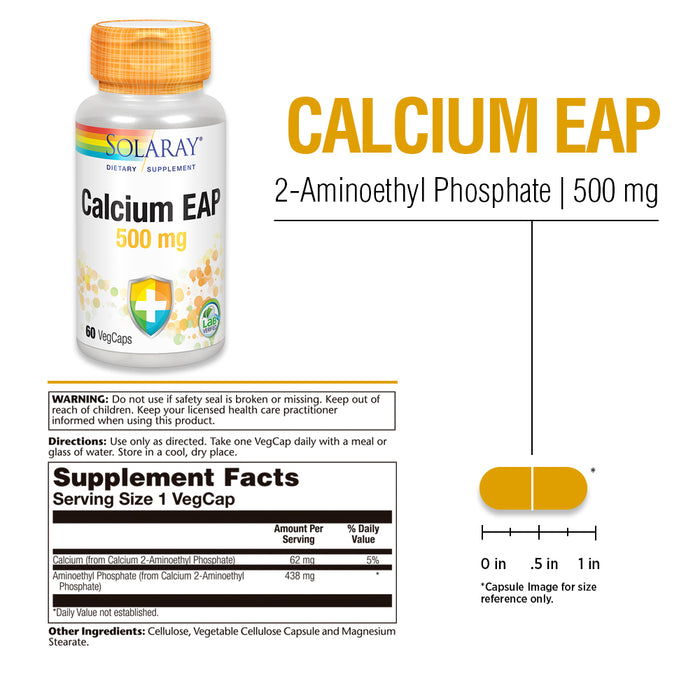 Solaray Calcium EAP 500 mg | Aminoethyl Phosphate for Healthy Immune System Support | Lab Verified | 60 VegCaps