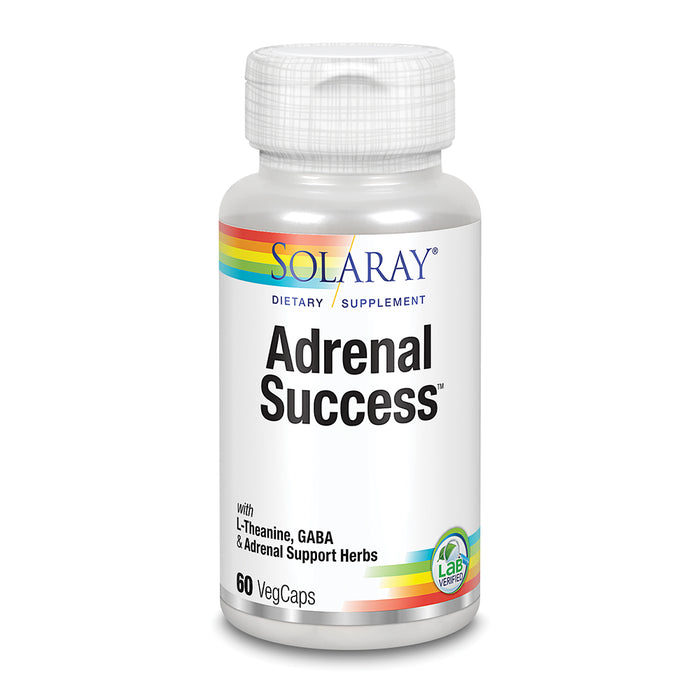 Solaray Adrenal Success | Herbal Adaptogens Plus GABA & L-Theanine for Healthy Stress Support | 30 Servings | 60 VegCaps