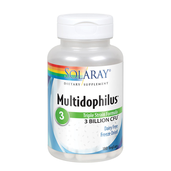 Solaray Multidophilus 3 Freeze Dried | 3 Billion CFU | Probiotics L. acidophilus, B. bifidum, and L. bulgaricus for Healthy Gut Support | 180 VegCaps