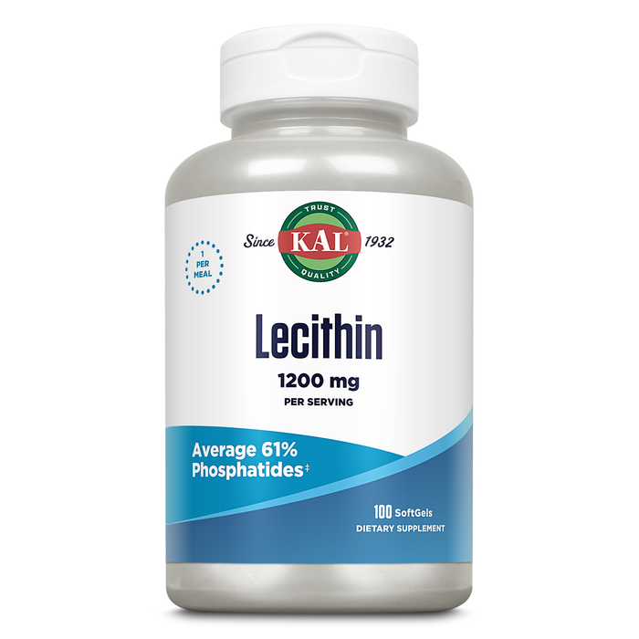 KAL Lecithin 1200mg, Heart Health and Brain Health Supplement, Cellular Health Support with Linoleic Acid and Other Fatty Acids, Average 61% Phosphatides, 60-Day Guarantee, 100 Servings, 100 Softgels