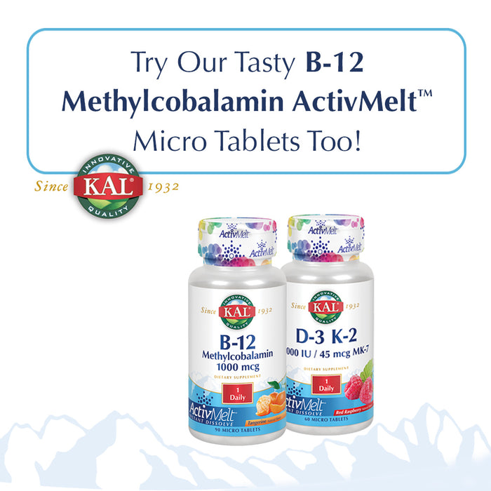 KAL B-12 Methylcobalamin ActivMix 5000 mcg | Natural Raspberry Flavor | Healthy Metabolism, Energy, Nerve & Red Blood Cell Support | 60 Servings