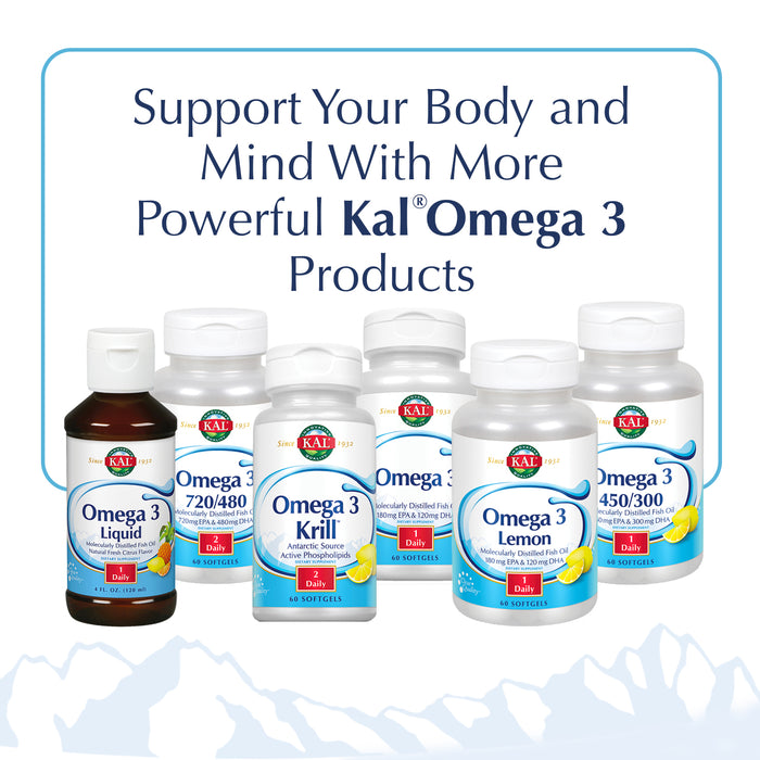 KAL Omega 3 | Omega-3 Fish Oil for Healthy Heart, Joint & Brain Support | 180mg EPA, 120mg DHA