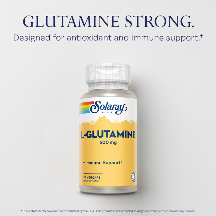 Solaray L Glutamine Capsules 500 mg - Immune Support - Free Amino Acid - Lab Verified, 60-Day Money-Back Guarantee, 50 Servings, 50 VegCaps