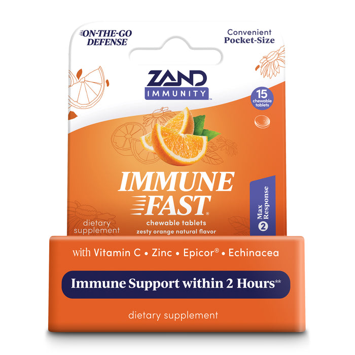 Zand Immune Fast Chews | Boosts Immune Response & Cell Activity w/ EpiCor* & Vitamin C (Orange, 15 Count)