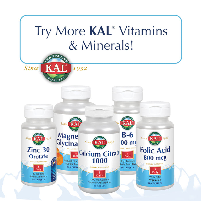 KAL Cal/Mag/Zinc | 1000 mg of Calcium, 400 mg of Magnesium & 15 mg of Zinc | Healthy Bones, Muscle, Heart & Immune Function Support (100 CT)