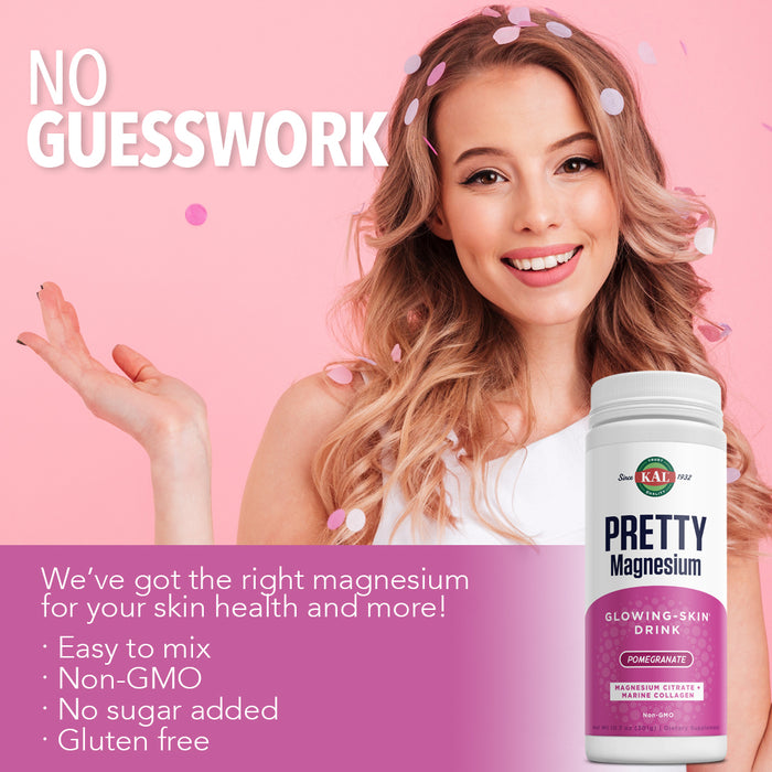 KAL Pretty Magnesium Glowing-Skin Drink | 325mg Mag Citrate + Marine Collagen | Cellular & Skin Health, 10.7oz, 70 Serv.