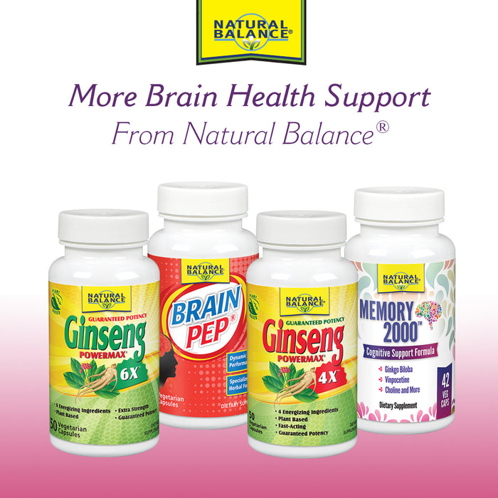 Natural Balance Super Ginkgo Biloba Plus | Brain & Circulation Formula to Help Support Focus, Memory & Blood Flow | With Gotu Kola | 50ct, 25 Serv.