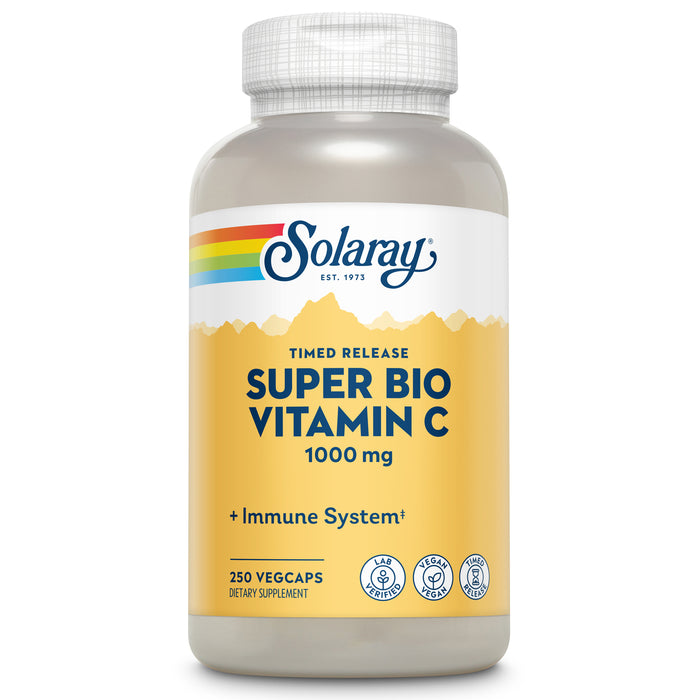 Solaray Super Bio Buffered Vitamin C 1000mg, Two-Stage, Timed Release Vitamin C with Bioflavonoids, Immune Support Supplement - High Absorption, Vegan, 60 Day Guarantee, 180 Servings, 360 VegCaps 125 Servings, 250 VegCaps