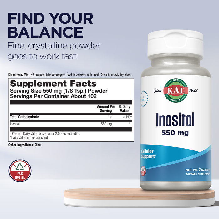 KAL Inositol Powder 550mg | Brain, Nervous System & Mood Support, Healthy Glucose Metabolism