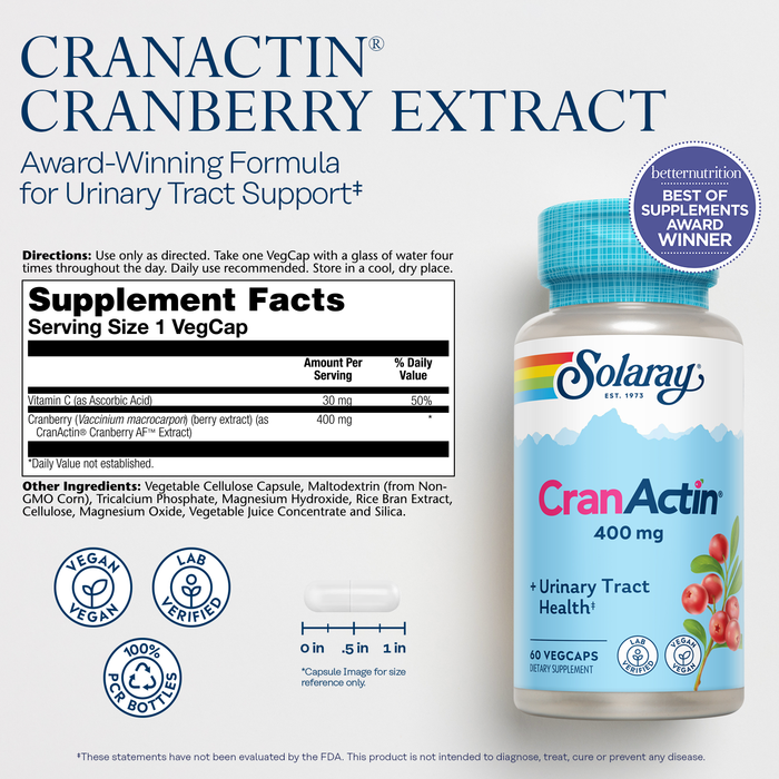 Solaray Cranactin Cranberry AF Extract Capsules, 400 mg