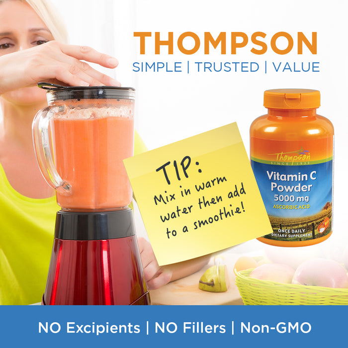 Thompson Vitamin C Powder | 5000mg | 100% Pure Ascorbic Acid | Immune Support & Antioxidant Supplement (8oz) (8 oz)