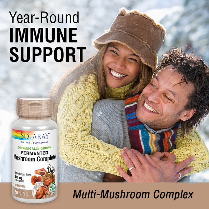 SOLARAY Fermented Mushroom Complete - Organic Chaga, Reishi, Shiitake, Cordyceps, Turkey Tail Mushroom, and Lions Mane Supplement Capsules - 8 Mushroom Supplement - 30 Servings, 60 VegCaps