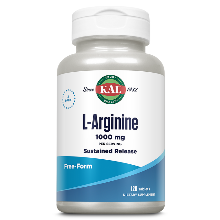 KAL L Arginine 1000mg - Pre Workout Nitric Oxide Supplement - Traditionally Used for Energy, Endurance, Circulation and Heart Health Support - Sustained Release, 60-Day Guarantee, 60 Serv, 120 Tablets