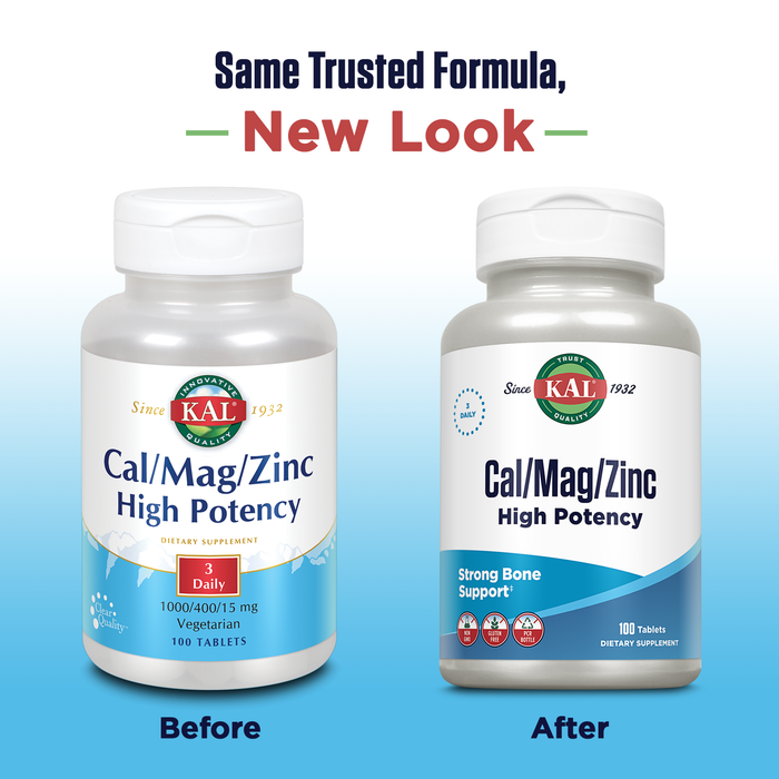 KAL Cal/Mag/Zinc | 1000 mg of Calcium, 400 mg of Magnesium & 15 mg of Zinc | Healthy Bones, Muscle, Heart & Immune Function Support (100 CT)