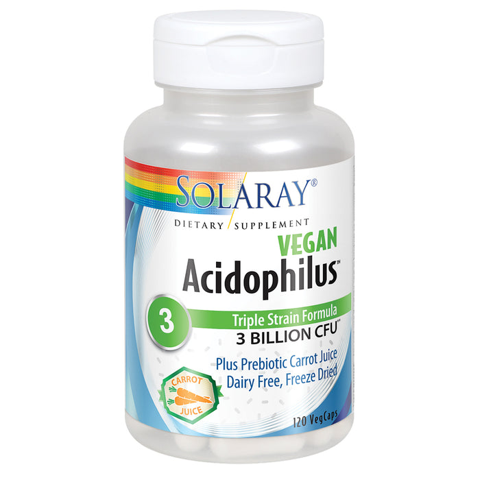 Solaray Acidophilus 3 Strain Probiotic & Prebiotic Carrot Juice | 3 Billion CFU, Vegan & Freeze Dried | 120 VegCaps