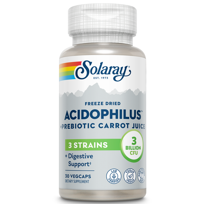 Solaray Acidophilus 3 Strain Probiotic & Prebiotic Carrot Juice | 3 Billion CFU, Vegan & Freeze Dried | 30 VegCaps