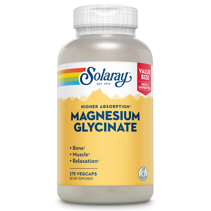 Solaray Magnesium Glycinate, New & Improved Fully Chelated Bisglycinate with BioPerine, High Absorption Formula, Stress, Bones, Muscle & Relaxation Support, 60 Day Guarantee, 68 Servings, 275 VegCaps