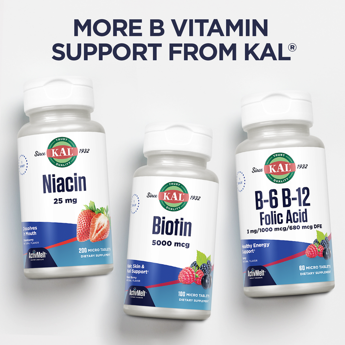 KAL B-12 Methylcobalamin & Adenosylcobalamin ActivMelt 2000 mcg | Natural Mixed Berry Flavor | Biologically Active Forms of B12 | 60 Micro Tablets