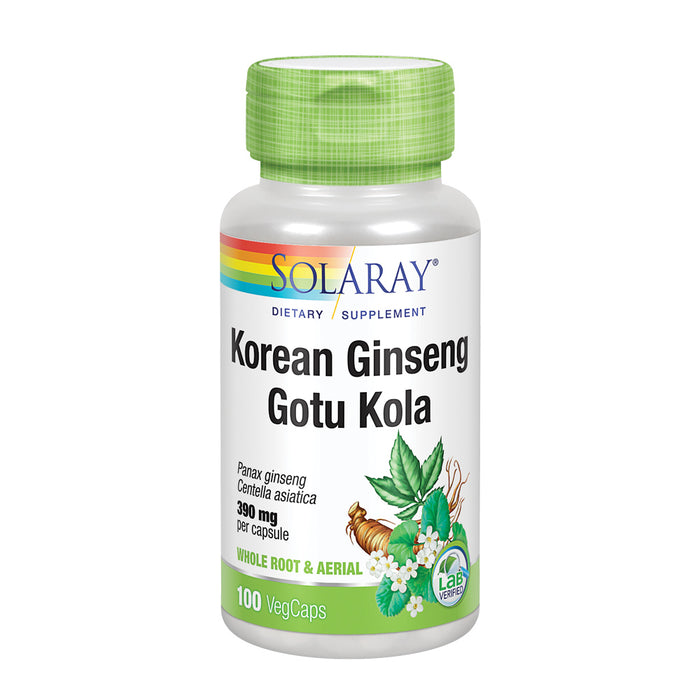 Solaray Korean Ginseng and Gotu Kola w/ Eleuthero | Healthy Mood & Stress Support | Non-GMO | 100 VegCaps