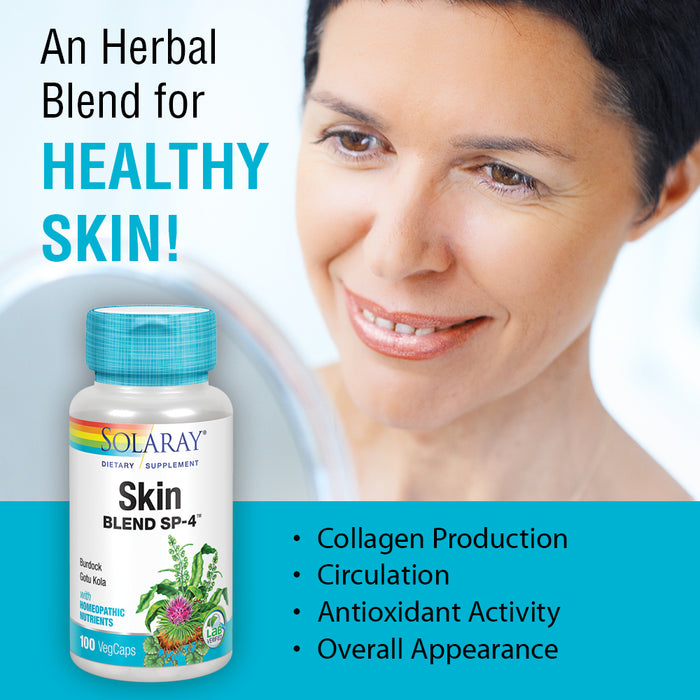 Solaray Skin Blend SP-4 | Herbal Blend w/ Cell Salt Nutrients to Help Support Healthy Skin | Non-GMO, Vegan | 100 VegCaps