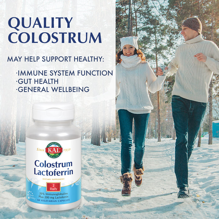 KAL Colostrum Lactoferrin, 20% Immunoglobulins | Lactoferrin & Beta Glucan | Healthy Immune Support | 30 Serv | 60 Caps