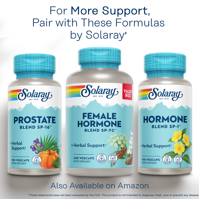 Solaray Hormone Blend SP-1 - Traditional Hormone Balance Support for Women and Men, Herbal Blend with Damiana, Eleuthero, Saw Palmetto, Kelp and More, Vegan, 60-Day Guarantee, 50 Servings, 100 VegCaps