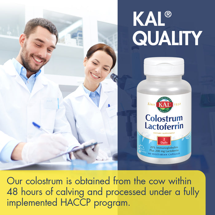 KAL Colostrum Lactoferrin, 20% Immunoglobulins | Lactoferrin & Beta Glucan | Healthy Immune Support | 30 Serv | 60 Caps