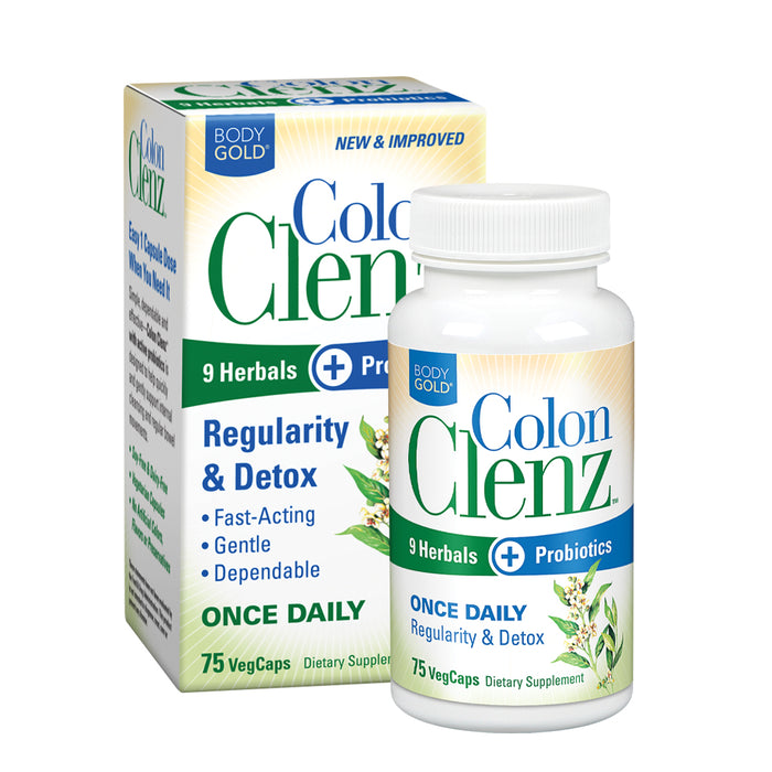 BodyGold Colon Clenz Regularity & Detox Formula Once Daily Support with 9 Herbs + Active Probiotics