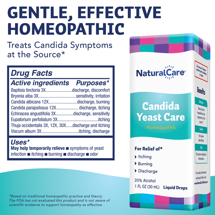 NaturalCare Candida Yeast Care Drops, Homeopathic Treatment Temporarily Relieves Symptoms Associated with Yeast Infection & Candida Overgrowth, Including Itching, Burning & Discharge,* 1 fl oz