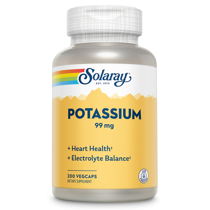 Solaray Potassium 99 mg - Electrolyte Balance Formula - Potassium Supplement for Electrolytes, Vascular and Heart Health Support - 60-Day Money Back Guarantee, Lab Verified, 200 Servings, 200 VegCaps