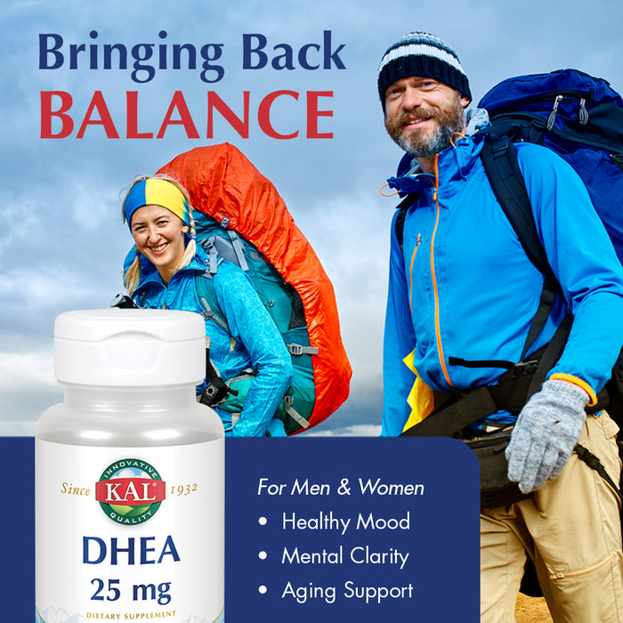 KAL DHEA 25 mg | 99.5% Pure & Micronized | Healthy Balance & Aging Support Formula for Men & Women | Lab Verified & Vegetarian | 60 Tablets