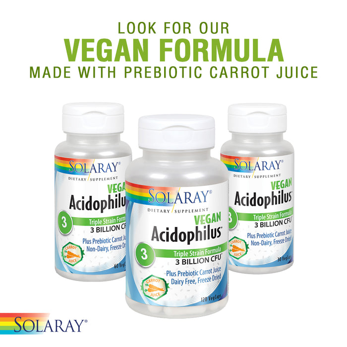 Solaray Acidophilus 3 Strain Probiotic & Prebiotic Goats Milk | 3 Billion CFU & Freeze Dried | 100 VegCaps