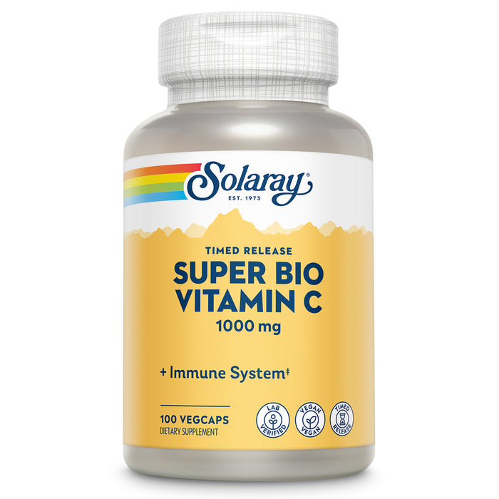 Solaray Super Bio Buffered Vitamin C 1000mg, Two-Stage, Timed Release Vitamin C with Bioflavonoids, Immune Support Supplement - High Absorption, Vegan, 60 Day Guarantee, 50 Servings, 100 VegCaps