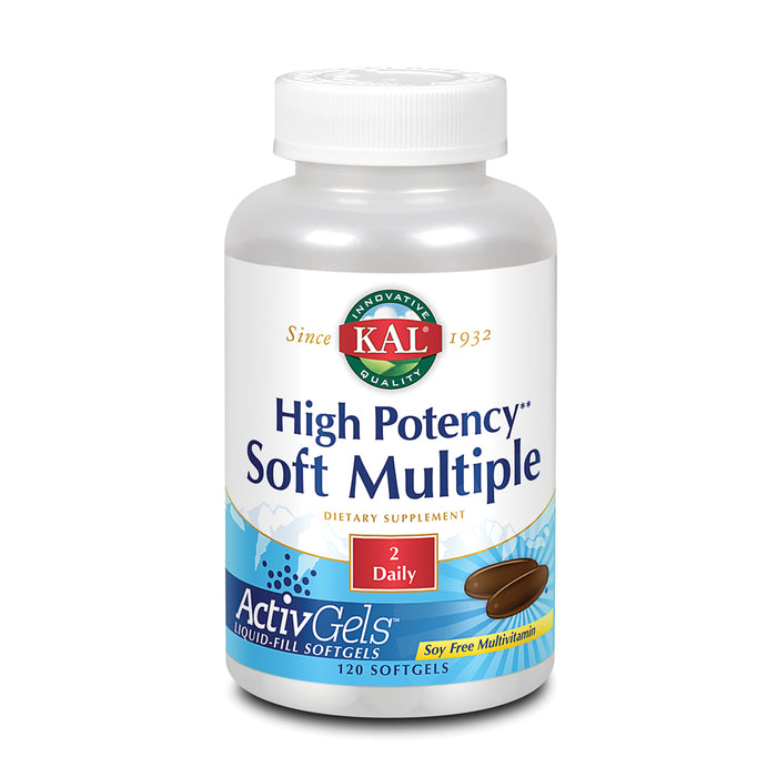 KAL High Potency Soft Multiple ActivGels | Soft Gel Multivitamins for Men & Women | Rice Bran Oil Base | No Soy | Easy to Swallow | 240 Softgels