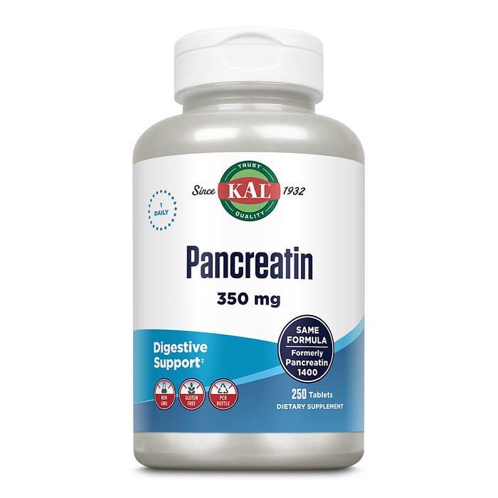 KAL Pancreatin 350mg, Digestive Enzymes for Women and Men, Pancreatic Enzymes for Digestive Health Support, Gluten Free, Non-GMO, Rapid Disintegration, 60-Day Guarantee, 250 Servings, 250 Tablets