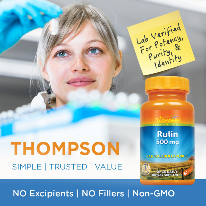 Thompson Rutin 500mg | Bioflavonoid and Antioxidant | Healthy Vascular System Support | Non-GMO & Vegan | Lab Verified | 60 Tablets