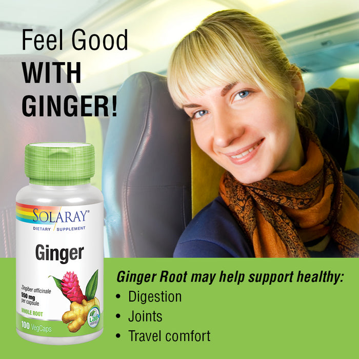 Solaray Ginger Root 1100mg | Healthy Digestion, Joints and Motion & Stomach Discomfort Support | Whole Root | Non-GMO & Vegan | 100 VegCaps