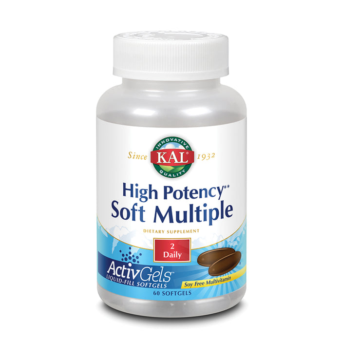 KAL High Potency Soft Multiple ActivGels | Soft Gel Multivitamins for Men & Women | Rice Bran Oil Base | No Soy | Easy to Swallow | 240 Softgels