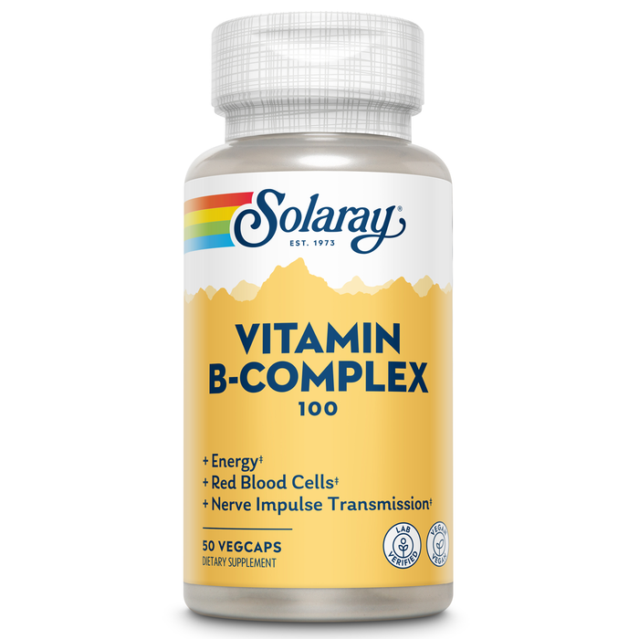 Solaray Vitamin B Complex 100 mg, Healthy Energy Supplement, Red Blood Cell Formation, Nerve & Immune Support, Super B Complex Vitamins with Folic Acid, Vitamin B6, B12, Biotin & More, Vegan, 50 VegCaps