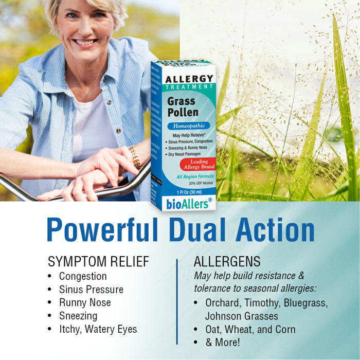 NaturalCare by bioAllers Allergy Grass Pollen Treatment | Homeopathic Formula May Help Relieve Sneezing, Congestion, Itching, Rashes & Watery Eyes | 1 Fl Oz