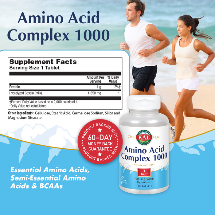 KAL Amino Acid Complex Tablets, 1000 mg, 100 Count