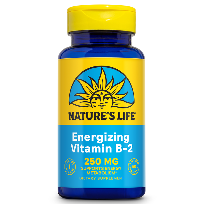 Nature’s Life Vitamin B-2 250 mg - Vitamin B2 Energy Pills for Metabolism Support - High-Potency Riboflavin Plus Calcium Supplement - One Per Day - 50 Servings, 50 Tablets