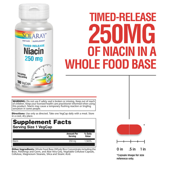 Solaray Niacin Timed-Release 250mg, Vitamin B3 | Skin Health, Heart & Nervous System Support | 100ct