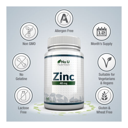 ZINC Tablets 40mg 365 Tablets (12 Month's Supply) Incredible Value