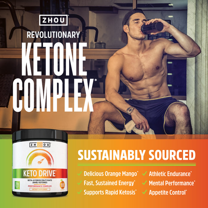 Zhou Keto Drive BHB Ketones  | 16 Servings, 263g (Orange Mango)