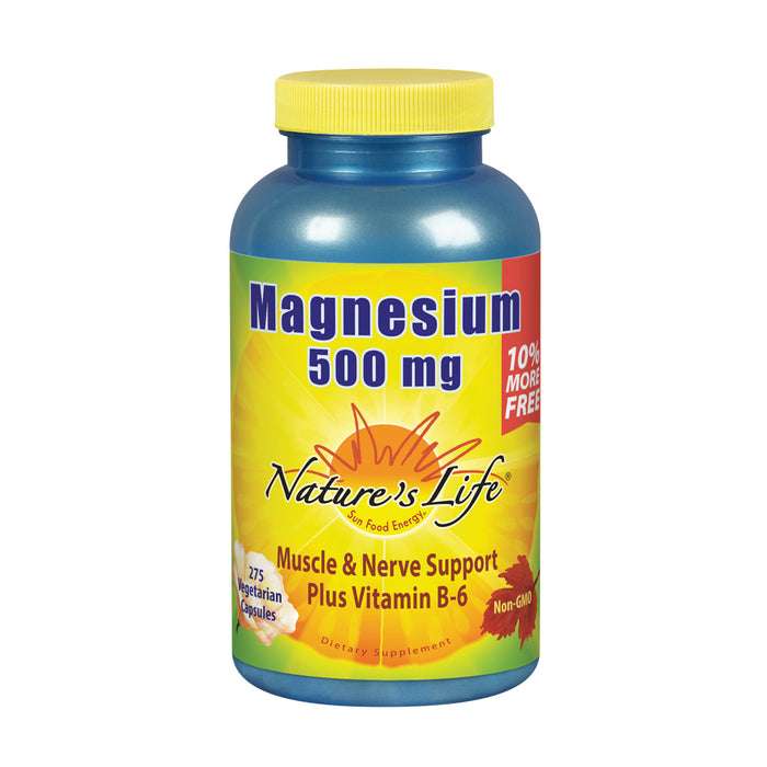 Natures Life Renewing Magnesium 500 mg - Magnesium Citrate, Magnesium Malate, Magnesium Oxide Plus Vitamin B-6 - Muscles and Nerves Support - Lab Verified (275 Servings, 275 VegCaps)