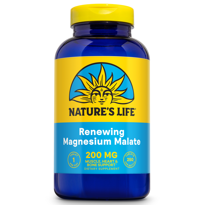 Nature's Life Renewing Magnesium Malate 200 mg - One Per Day - Muscle, Heart, Nerve Health, and Bone Support - Maximum Absorption - Lab Verified - 60-Day Guarantee - 250 Servings, 250 Tablets