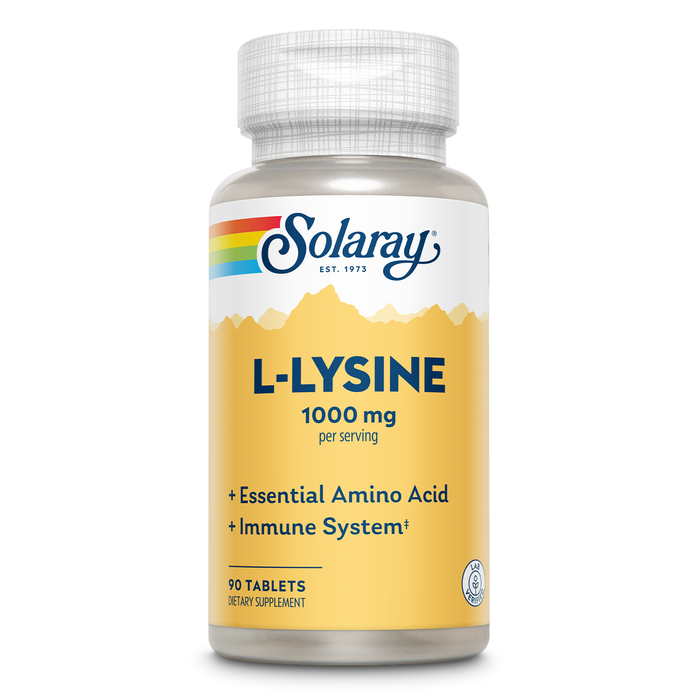 SOLARAY L Lysine - Free-Form Essential Amino Acid - Immune Support Supplement with 1000mg L-Lysine, 1000mg Vitamin C and 25mg Chelated Zinc - Lab Verified, 60-Day Guarantee, 30 Servings, 90 Tablets